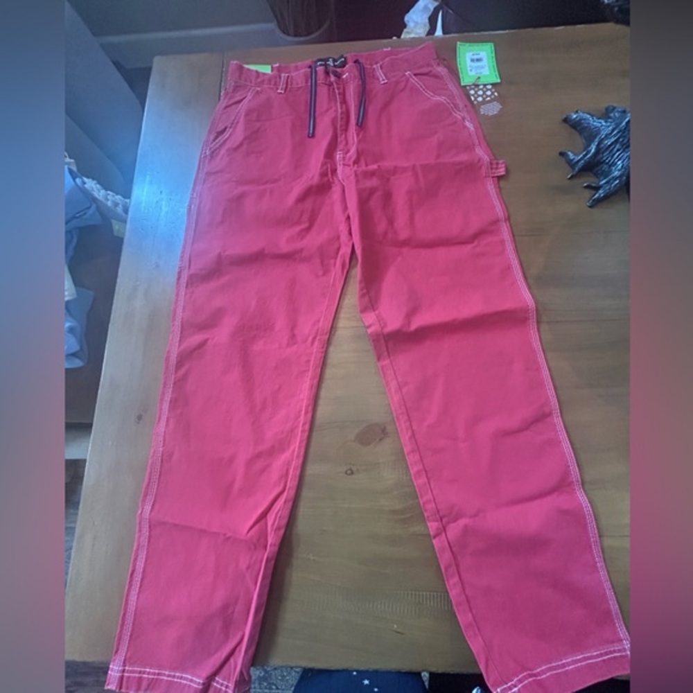 Men's Red Cargo Pants with Drawstring Waist